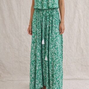 AaKaa green and white floral off the shoulder maxi dress size large
